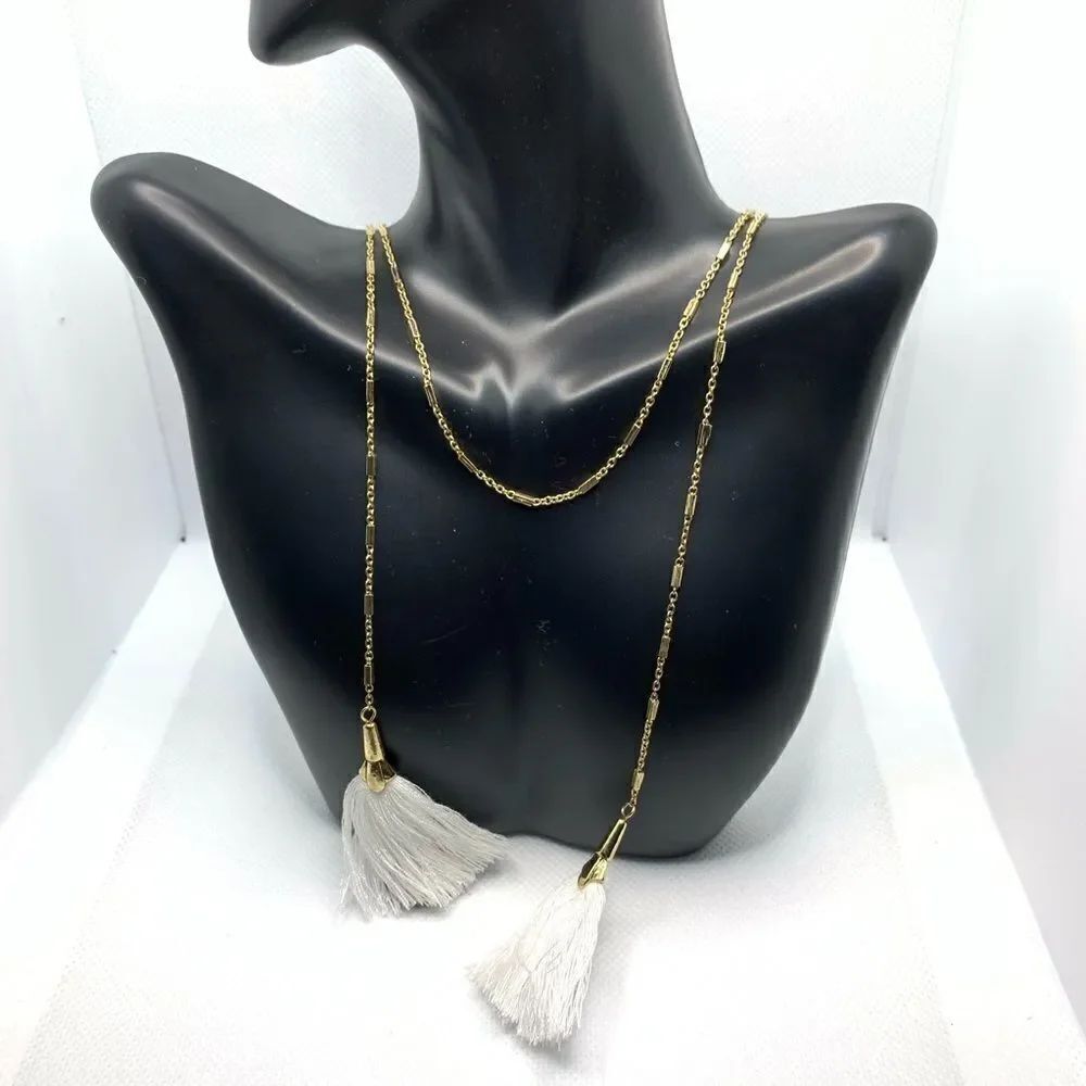 Gold White Tassel Wrap Necklace